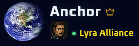A home system card showing the planet Anchor, its ruler portrait, and the Lyra Alliance empire name