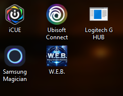 A Windows desktop showing the W.E.B. shortcut, carrying the game's logo, beside other application icons.